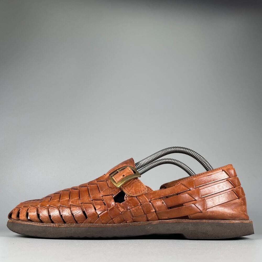 Sunsteps Men's 9 Brown Woven Leather Slip On Fisherman Huarache Sandals Buckle